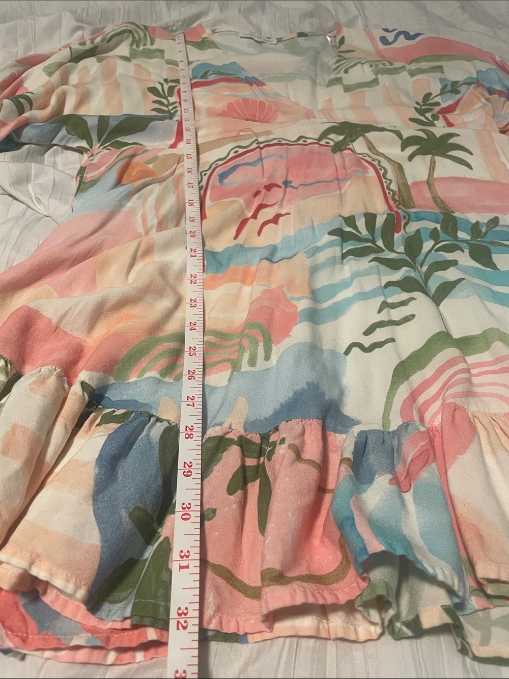 Boho Palm-Print V-Neck Tiered Women’s Tunic Dress in Pastel Multi - Picture 6 of 6